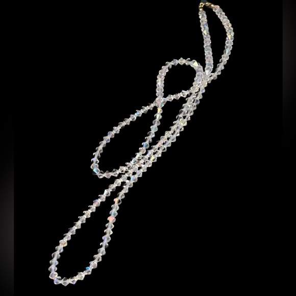 AB Crystal Bicone Bead Layering Necklace - Clear Iridescent Stones 48”length - Picture 9 of 10